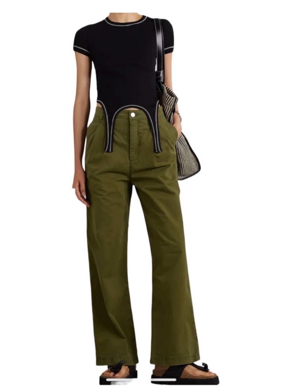 FRAME Pleated Chinos Wide Leg Surplus Green Pants Size 26 Olive Army Green